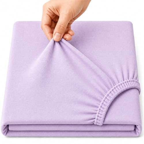 Famiglia biancheria da letto king con angoli, in jersey di cotone, 160 cm x 200 cm, lilla