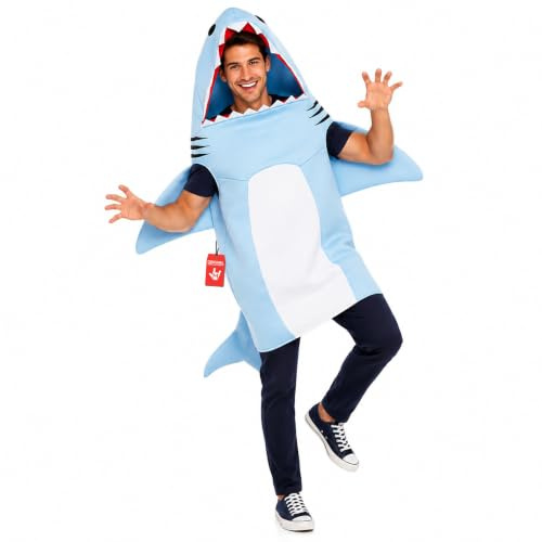 Fun Shack, Shark Costume, Halloween Costumes for Men | Gill Markings, Tooth Trim Along the Hood Opening, Eye Detail on the Hood, Perfect for Halloween, Great for Fancy Dress