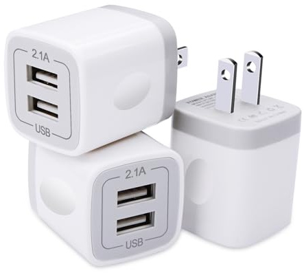 USB Plug, USB Wall Charger 3 Pack, GiGreen Dual Port Electrical Plug Wall Outlet Charger Cube 5V 2.1A Charging Block Compatible iPhone 16 15 14 13 12 11 X,Samsung S25 S24 S23 S20 S10 S9 Note20,LG,Moto