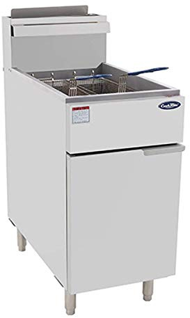 Atosa CookRite ATFS-50-NG 50 lbs Free Standing Floor Fryer with Temperature Control | 4 Cast-Iron Vertical Burner Tubes | 2 Removable Frying Baskets | Stainless Steel, 136,000 BTU, Natural Gas (NG)