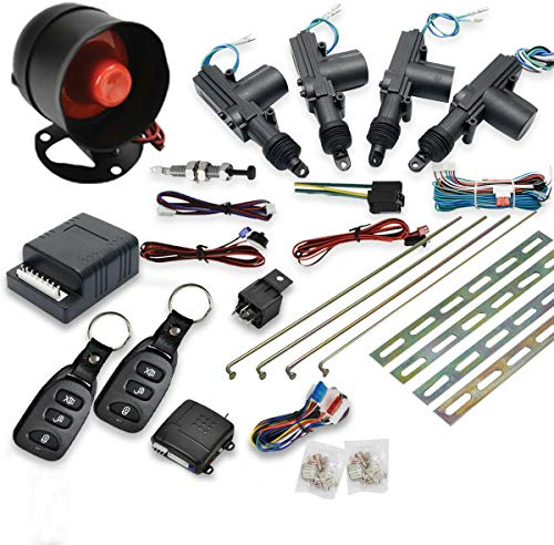 MASO Car Remote Central Locking Kit 4 Doors Keyless Entry System + Anti-Theft Alarm Immobiliser System with Shock Sensor Universal Fits for All Ca