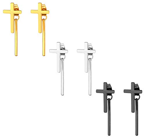 Aroncent Ohrringe Set Herren Ohrstecker Edelstahl Gestüt Stecker Unisex Ohrhänger Kruzifix Kreuz Kette Gotik Punk Rock Schwarz/Silber/Gold