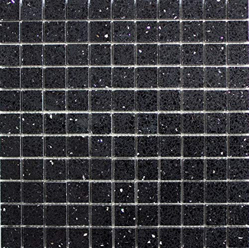 Mosaik Fliese Quarz Komposit Kunststein Artificial schwarz für BODEN WAND BAD WC DUSCHE KÜCHE FLIESENSPIEGEL THEKENVERKLEIDUNG BADEWANNENVERKLEIDUNG Mosaikmatte Mosaikplatte