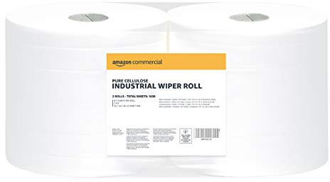 AmazonCommercial Asciugatutto Rotolo Industriale, 2 Veli Pura Cellulosa, 2 Rotoli (1 confezione), 815 Fogli per Rotolo, Dimensione del Foglio: 25,7 cm x 36 cm