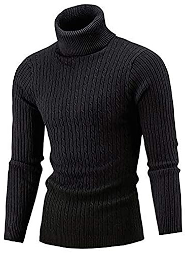 AIDEAONE Homme Pull à Col Roulé Pulls Basique Slim Fit Chaud Jumper Manches Longues Noir S