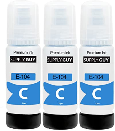 Supply Guy Tinte Cyan kompatibel mit Epson 104 für EcoTank ET-4800 ET-2871 ET-2870 ET-2862 ET-2861 ET-2811 (3x70ml Tintenflaschen)