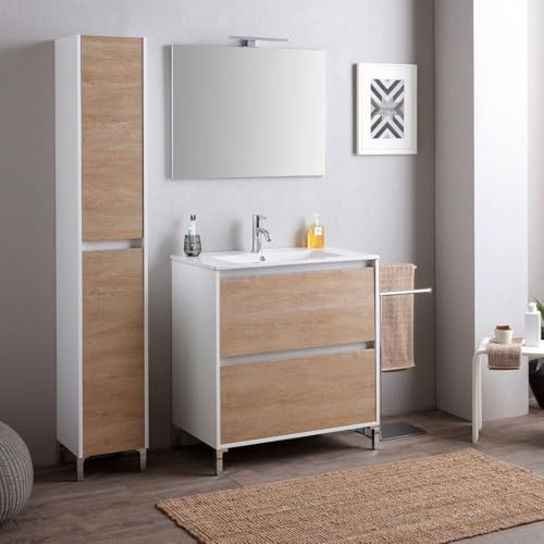 KIAMAMI VALENTINA - Holzoptik - Möbelset für das Badezimmer, 60cm breit | Laguna