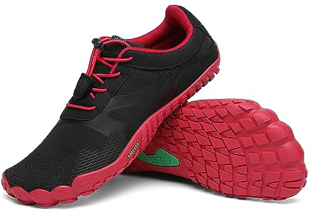 SAGUARO Barfußschuhe Herren Barfuss Schuhe Damen Zehenschuhe Outdoor & Indoor Fitnessschuhe Mit Breite Zehenbox, Vitality III - Barfußschuhe Cornell Rot,Gr.43