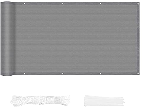 ERPENG Balkonverkleidung 0.9x8.5m Leicht Transparent Wind Zaunblende mit Kabelbindern,HDPE-Kunststoff für Camping Terrasse Balkon Garten Outdoor, Grau