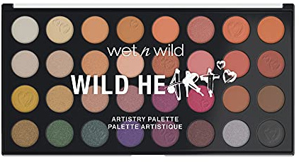 Wet n Wild Wild Heart Artistry Palette 32 Piece Makeup Set, Highly Pigmented Matte and Glitter Surfaces, Vivid Powder Pigments, Blendable and Buildable (1114215)