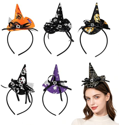 Eterspr 6 Stücke Hexenhut Haarreif, Halloween Stirnbänder, Spinnenschädel Stern Kopfschmuck, Kinder Damen Kopfbedeckung, für Halloween Dekoration