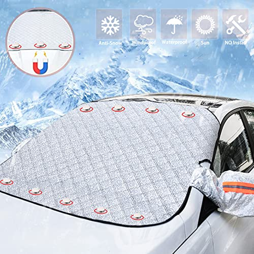 FINEVERNEK Copri Parabrezza Auto Inverno, Copertura auto Magnetico, Telo Antighiaccio, copriparabrezza inverno Esterno per Maggior Parte dei Veicoli Antigrandine Anti Gelo