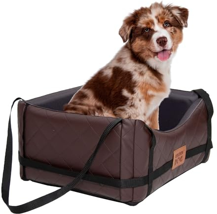 GoldenGroup Hundeautositz Kunstleder Hundesitz Hundebett Autokörbchen Hundedecke Hundekorb Transportbox Autositz Gesteppt für Rückbank Vordersitz M-55x45x25h