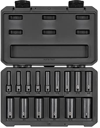 TEKTON 3/8 Antrieb, tief, 12-Kant Schlag-Steckschlüsselsatz, 15-teilig (1/4-1) | SID91305 | (0.6 cm-2.5 cm Tief, 12-Punkt, Gehäuse