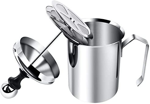 LTLWSH Montalatte Manuale Acciaio Inox per 2 Tazze di Cappuccino, Schiumatore Latte Manuale 500 ml, Cappuccinatore Manuale