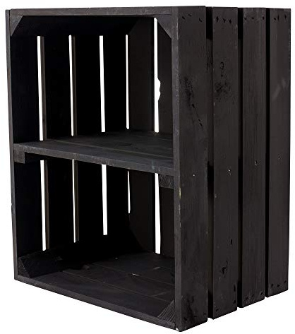 Obstkisten-Online Vintage Holzkisten im Obstkisten Apfelkisten Style Deko mit Weinkisten Geflammt/Weiß/Natur/Schwarz/Grau 50x40x30cm Schublade Regal Boden Schuhregal Zwischenboden (Schwarz hochkant)