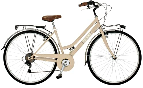Airbici 603AC Damenfahrrad Citybike 28 Zoll | Fahrrad Damen Retro Cityräder City Bike 6-Gang, Stahlrahmen, Schutzbleche, LED-Licht und Gepäckträger | Fahrrad für Mädchen und Damen (Beige)