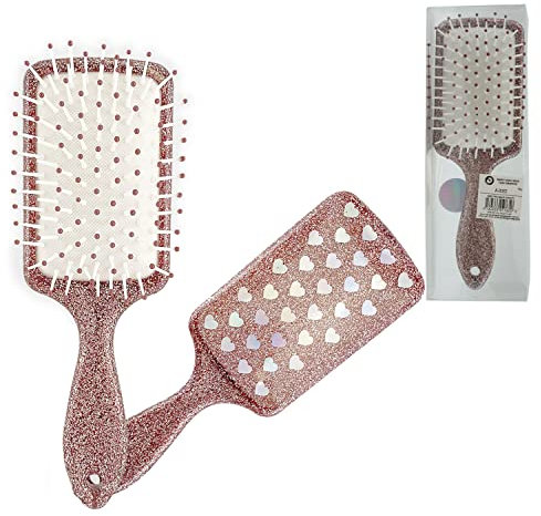 Rose Gold Glitter Paddle Hairbrush Professional with Hearts Design, Detangle Hair Brush, Blow Dry Hair Brush, Gifts for Women, Girls Hair Accessories