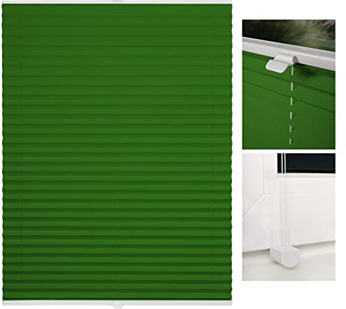 metablo Plissee nach Maß Klemmfix-Plissee ohne Bohren Blickdicht Lichtdurchlässig inklusive Klemmträger Plisseerollo für Fenster und Tür Sichtschutz Grün B: 30-40 cm, H: 101-150 cm