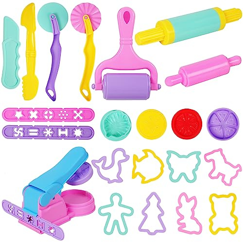 Oun Nana Dough Tools Set for Kids – 22 PCS Macaron Color Dough Play Tools with Animal Cutters, Dough Tool Set for Ages 3-8 (Random Colors)