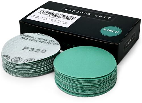 Serious Grit - 75mm P320 Grit Hook & Loop Sanding Discs - 50 Pack | For Woodturning, Drill Sanders, & More - No-Hole Heavy-Duty Hook & Loop Wet/Dry Film Sandpaper for Wood, Auto Body & Metal
