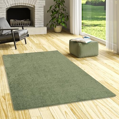 Snapstyle Cottage Hochflor Teppich Grün – Shaggy Teppich extra weich, moderner Wohnzimmer Teppich, kuschelig & pflegeleicht