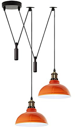 LEDSone Retro 2-flammige Spinnenleuchte Pendelleuchte Metall 29 cm Orange E27-Fassung verstellbar industriell für Wohnzimmer Schlafzimmer Café Flur Loft [Energieklasse A]