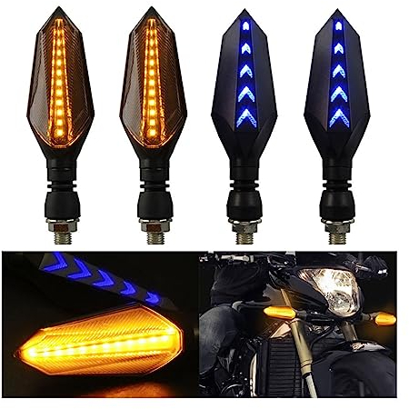 CGEAMDY 4 Pcs Motorcycle Indicators, Motorcycle Dynamic Indicators Turn Signal Lights, Flowing Indicators Amber and Blue, 12V Blinkers Signal Lamp for Motorbike, Scooter, Off Road