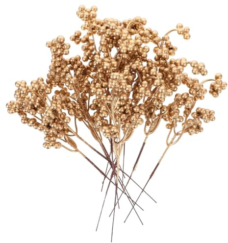 TOYANDONA 12er-Pack Weihnachtsbeeren- Künstliche Beerenzweige Goldfarben Weihnachtsbaum-Ornament Heimdekor-zubehör