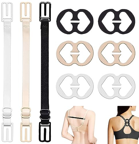 Jormftte 9 Pcs Bra Strap Clips, 3 Pcs Bra Straps Holder And 6 Pcs Bra Clips, Adjustable Bra Straps Holder, Soft And Comfortable Elastic Fits All Cup Sizes(Black, White, Beige,Clear)