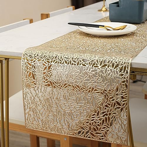 Hosoncovy Hohl Tischläufer Anti-Rutsch Dekorative PVC Tischmatten Tischset Hitzebeständige Matten für Home Party Küche Essen Hochzeit Dekor (150CM X 30CM) (Gold)