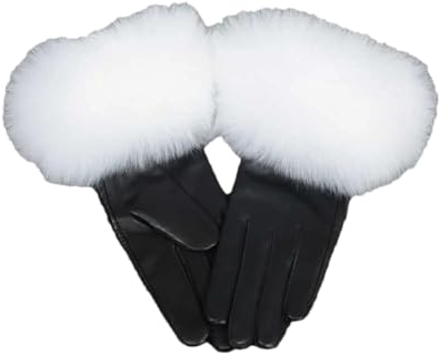 Damen Lederhandschuh Winter Warm Schaffell Handschuhe Mode Thermo Gefüttert Fahren Handschuhe, Schwarz Mix Weiß, M (Palm Size 18cm)