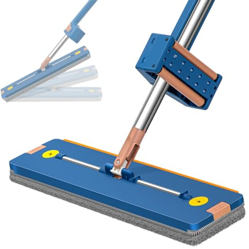 DFANCE Grande Vadrouille Plate Super Absorbante,Serpillère Plate Autonettoyante, 360° Rotation Balai Serpillère Absorbant,Utilisation Humide et Sèche,Compression Automatique de l'eau,Blue