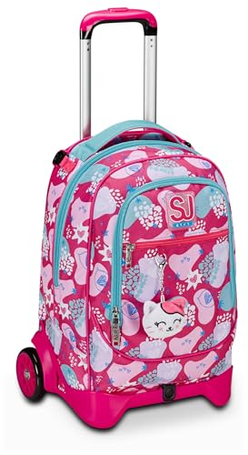 SJ Gang Trolley Scuola Jack 2 Ruote, Rosa, PinkFur, 3 in 1, Triplo Uso, Zaino Con Carrello Sganciabile, Tasca Porta Borraccia e Crossover System, Zaino Scuola Elementare, Zaino Bambina