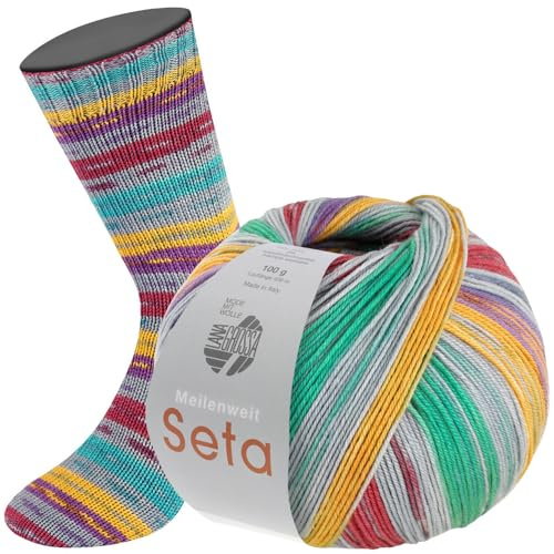 LANA GROSSA Meilenweit Seta | Sockengarn mit Seidenanteil, waschmaschinenfest | Handstrickgarn 55% Schurwolle (Merino), Polyamid, & Seide | 100g Wolle zum Stricken & Häkeln | 400m Garn FB3444