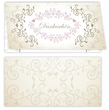 25 Dankeskarten Vielen Dank für Hochzeit, Standesamt, Geburtstag, Konfirmation, Kommunion, Taufe, Geburtstag, Jubiläum. Klappkarten DIN lang (21 x 10,5 cm). Luxuriöse florale Ornamente gold