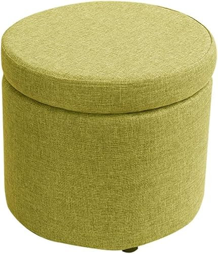 CCKUHN Runder Couchtisch aus Leinen, Beistelltisch, Fußhocker für Wohnzimmer, Sitz, Frisierstuhl, Fußstütze, Schuhwechselhocker, Grün, 13 Zoll