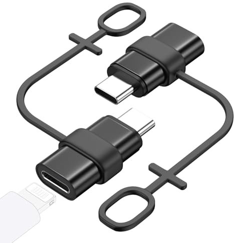 MoKo Lightning to USB C Adapter Pack of 2, Lightning to USB C Adapter with Charging Data Transfer for iPhone 16/15 Pro Max Plus, iPad, Galaxy S24/S23, with Anti-Lost Loop, Not for Audio/OTG, Black