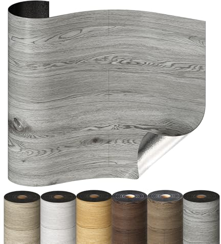 Selbstklebende Holzoptik Vinylboden, Verdickter PVC Bodenbelag, Vinyl-Fußböden Bodenfliesen Wasserfest, Langlebig Vielseitig Einsetzbar für Wohnzimmer, Schlafzimmer, Büros 60x1000cm Grau 2er-Pack