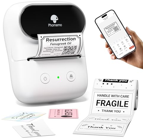 Phomemo M108 Stampante per etichette, stampante per etichette Bluetooth autoadesiva termica, etichettatrice portatile per codici a barre, vendita al dettaglio, ufficio, compatibile con telefoni e