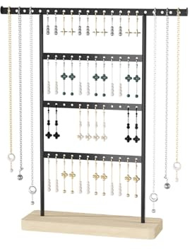 Justsoso Support de boucles d'oreilles, support de rangement en métal pour boucles d'oreilles, colliers, bracelets, boucles d'oreilles, bijoux (58 trous, noir)