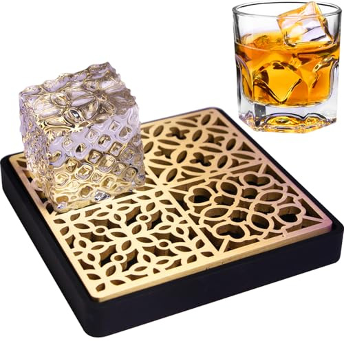 HRCOYES Ice Stamp Tray - Luxe Brass Ice Cube Printer for Clear Ice | Perfect Christmas for Cocktail & Whiskey Lovers IceMuse Style (IcePulse)