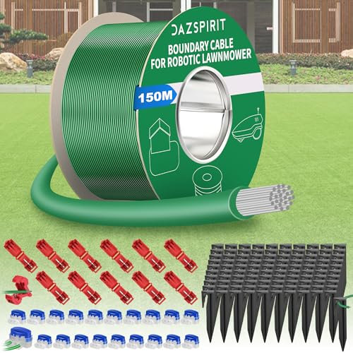 DazSpirit 150 m Boundary Cable + 100 Pegs + 20 Cable Connectors + 10 Connection Terminals for Robot Lawnmower, Garden Wire Accessory Set, Compatible with Gardena Bosch Husqvarna Worx Honda Robomow etc