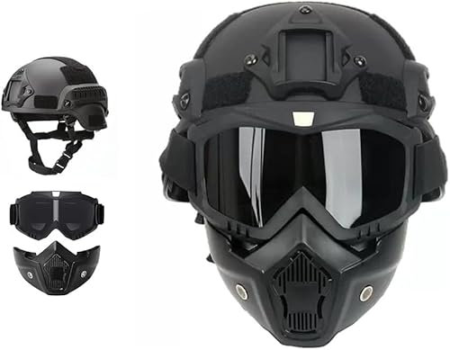 Airsoft Helmet + Full Face Mask With NVG Fixtures And Side Rails, Removable Full Face Mask For CS Games, Paintball And Other Outdoor Activities