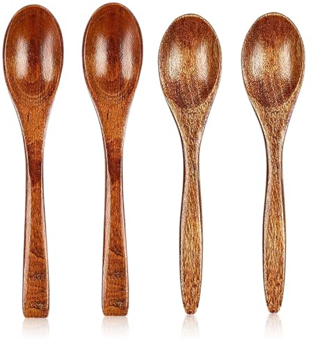 XUZOPIM 4 Pieza Cucharas De Madera Natural Pequeñas Cucharas De Madera Madera Té Cucharas Sopa Cucharas De Madera Para Café Miel Chocolate Caliente Accesorios De Cocina