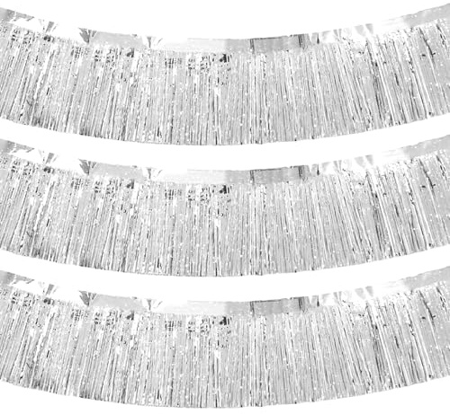 Guirlande à franges en métal - Guirlande à franges - Guirlande métallique - Bannière à franges - Pour anniversaire, remise de diplôme, mariage, fête, Pâques (3, argenté)