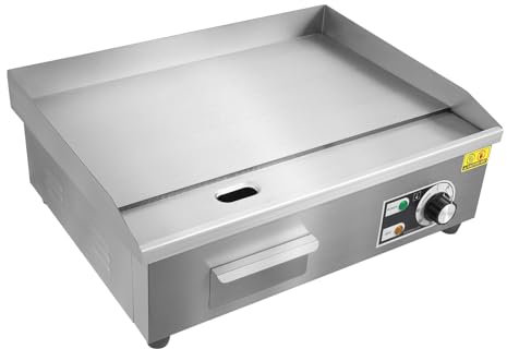 55x43x24 cm Elektrische Grillplatte aus Metall mit 3000W Heizrohre, Temperaturkontrolle Elektrische Gastro Tischgrill (50-300 ℃), Kommerzieller Elektrogrill Halbflacher Arbeitsplattengrill