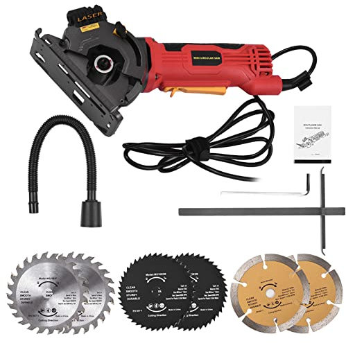 580W 3700RPM Mini Circular Saw Corded 4.8 Amp Electric Compact Circular Saw with Laser Guide Scale Ruler Vacuum Port 6 Blades for Cutting Wood Tile Plastic Soft Metal