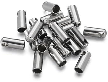 20 Piezas de Extremos de Cable de Acero Inoxidable 304, Tapas de Extremo de Cable de engarce para Manualidades, 7,5 x 3 mm, Orificio: 1,5 mm (predeterminado)