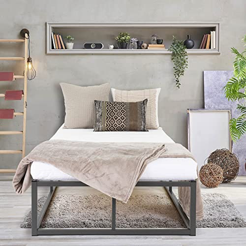 ML-Design Cama de Estructura Metalica Antracita 90x200 cm sobre Marco de Acero Inoxidable con Colchón de Espuma Fría 16cm de Altura con Certificación Oeko-Tex Somier Robusto de Listones Individual